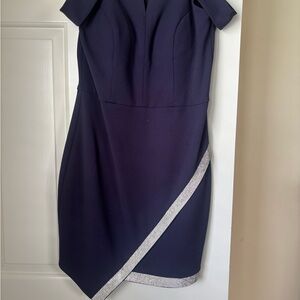 Elegant Navy Blue Dress with Silver Trim